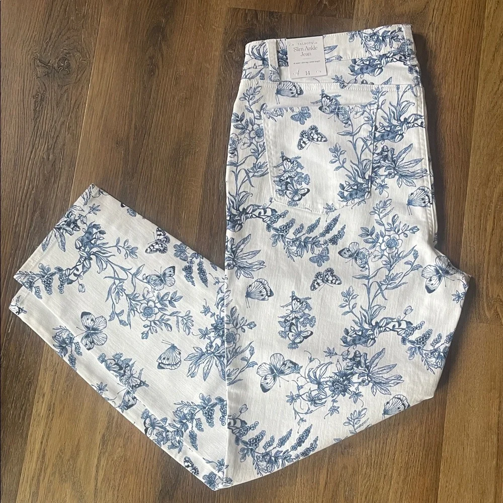 Talbot’s Slimming Ankle Jean Blue& White Butterfly Toile Print Size 14 - Picture 11 of 14